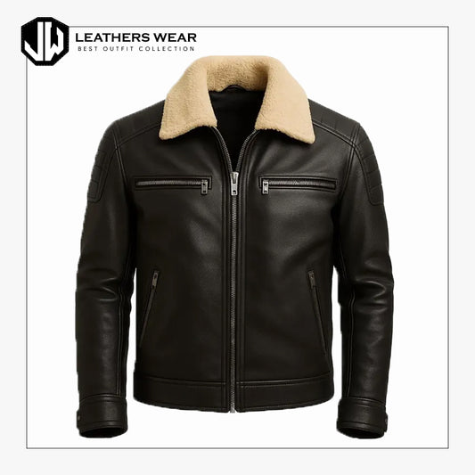 Mens Real Leather Shearling Collar Jacket