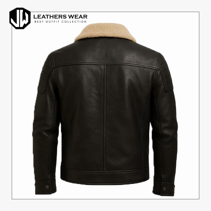 Mens Real Leather Shearling Collar Jacket