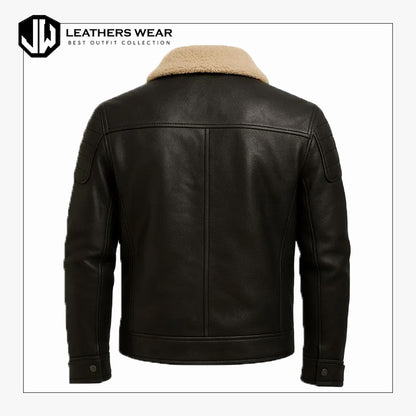 Mens Real Leather Shearling Collar Jacket