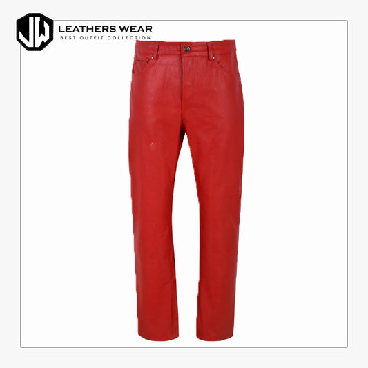 Mens Real Leather Trouser Red