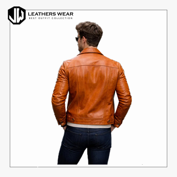 Mens Real Sheep Leather Trucker Jacket