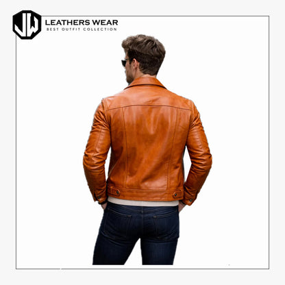 Mens Real Sheep Leather Trucker Jacket