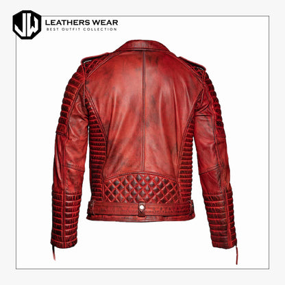 Mens Red Leather Biker Jacket