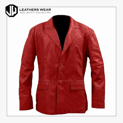 Mens Red Leather Blazer