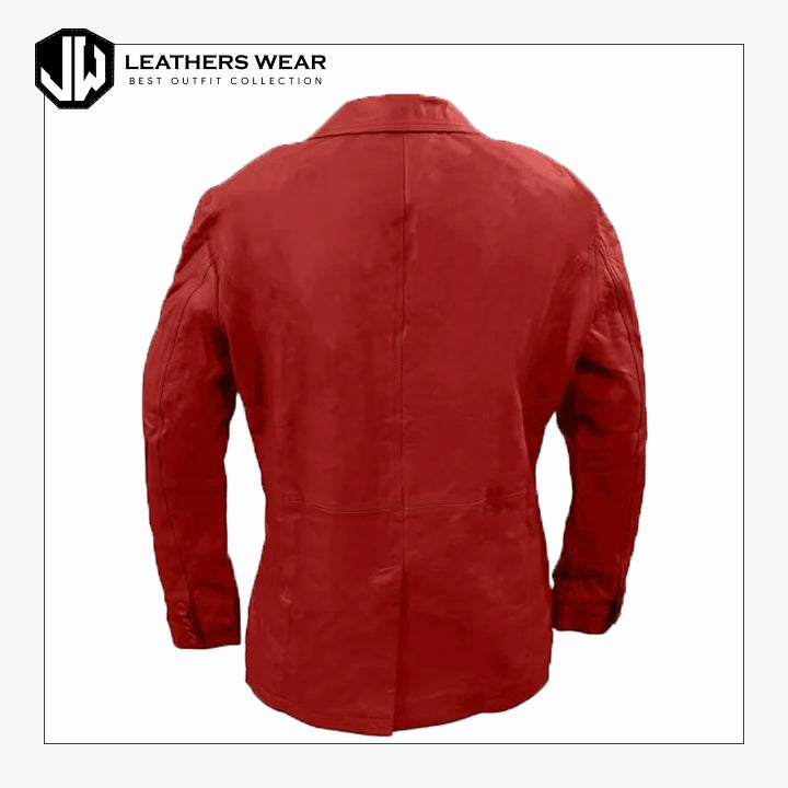 Mens Red Leather Blazer