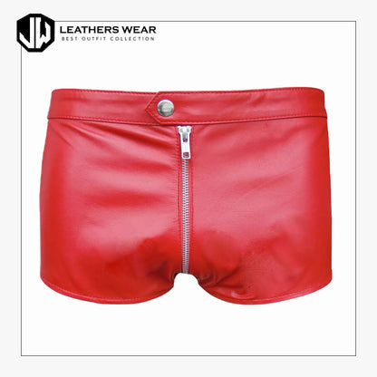 Mens Red Leather Shorts