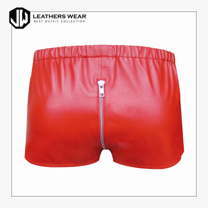 Mens Red Leather Shorts