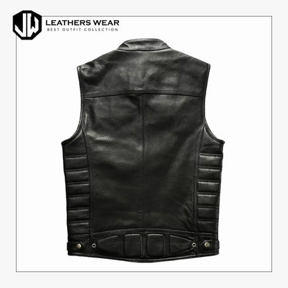 Mens Ribbed 100% Genuine Leather Biker Vest