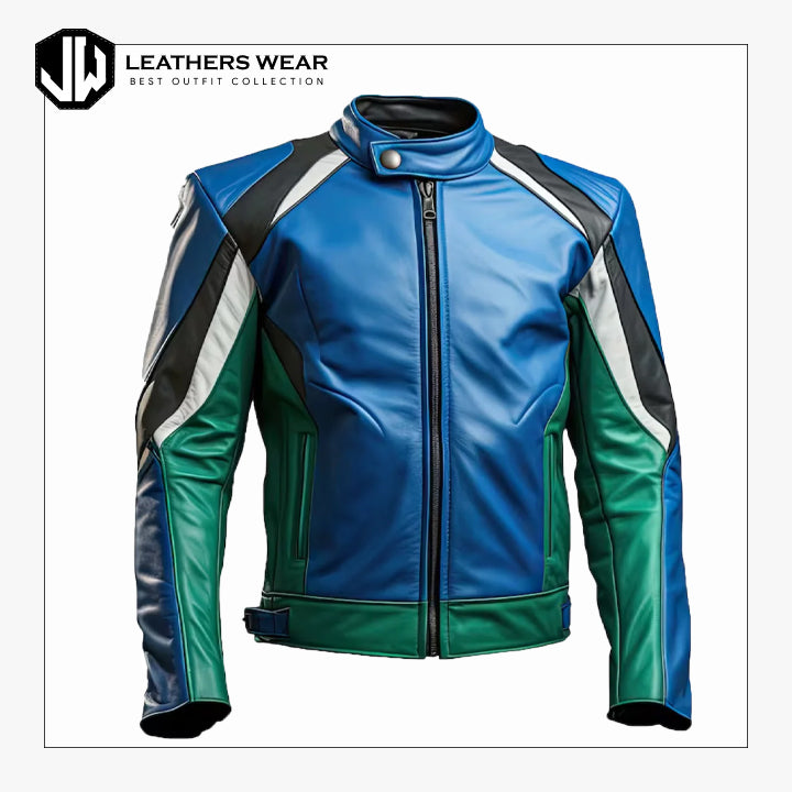 MensRoyalBlueGreenGenuineleatherJacket