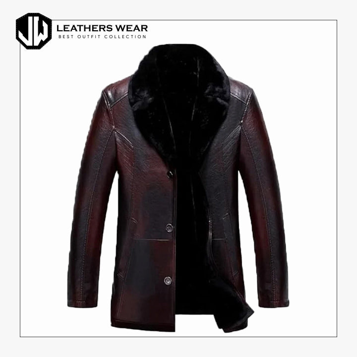 Mens Shearling Brown Leather Coat Leathers Wear