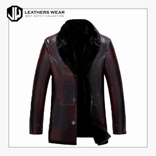 Mens Shearling Brown Leather Coat