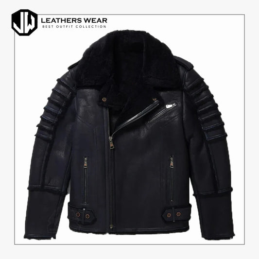 Mens Sheep Skin Shearling Moto Jacket Leathers Wear