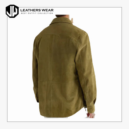 Mens Suede Green Full Sleeves Leather Shirt