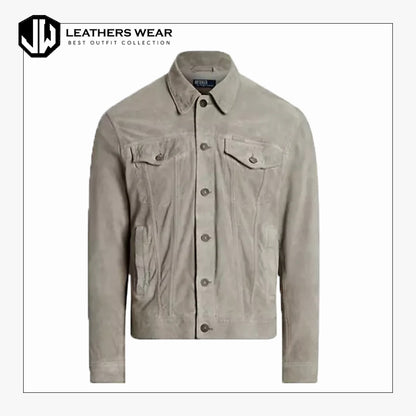 Mens Suede Leather Jacket Grey Fog