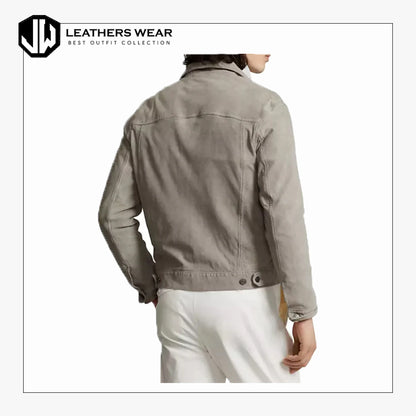 Mens Suede Leather Jacket Grey Fog