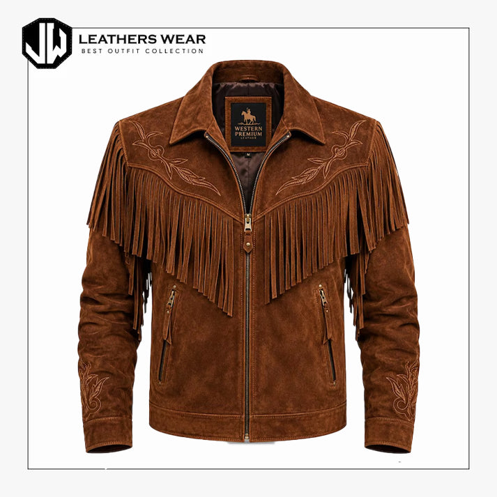 Mens Suede Western Fringe Leather Jacket