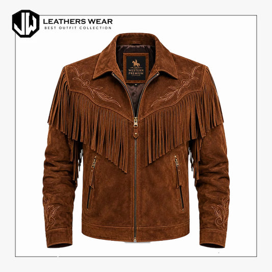 Mens Suede Western Fringe Leather Jacket
