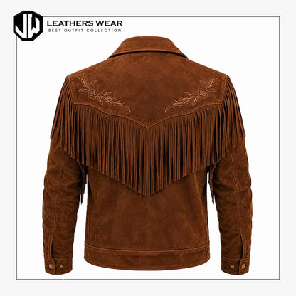 Mens Suede Western Fringe Leather Jacket