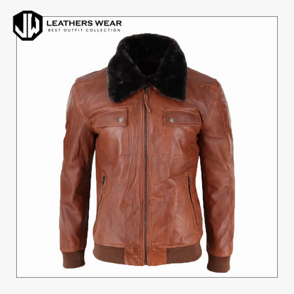 MensTanBrownPilotLeatherJacket