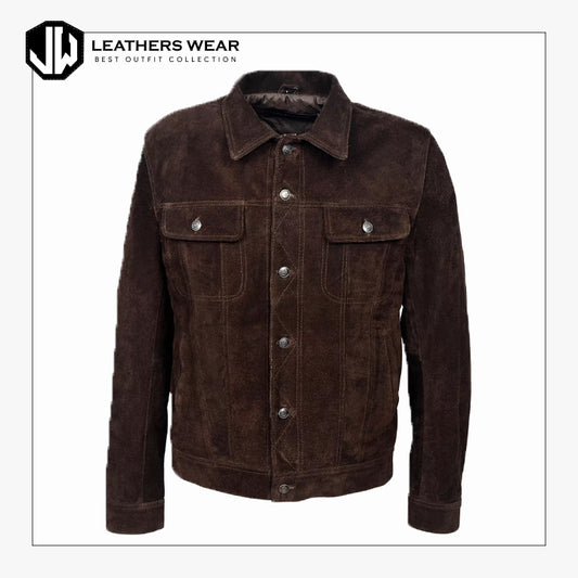 Mens Trucker Suede Leather Jacket