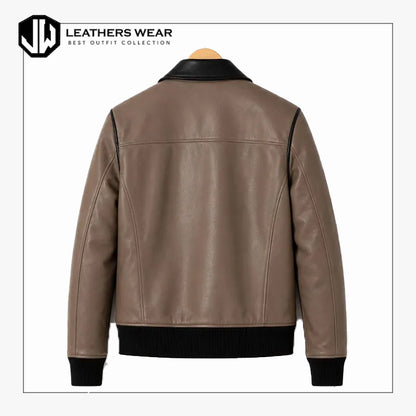 Mens Two Tone Leather Bomber Jacket