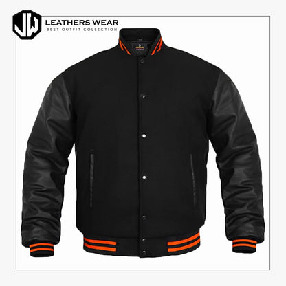 MensVarsityJacketGenuineLeatherSleeve