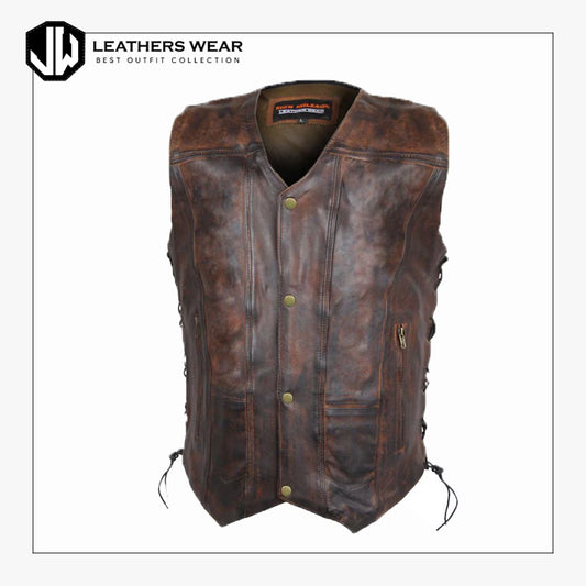 Mens Vintage Brown Cowhide Leather Vest