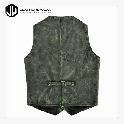 Mens Vintage Leather Vest Green