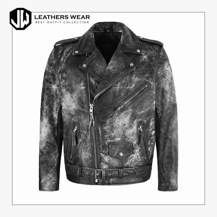 Mens Vintage White Black Leather Jacket