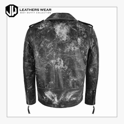 Mens Vintage White Black Leather Jacket