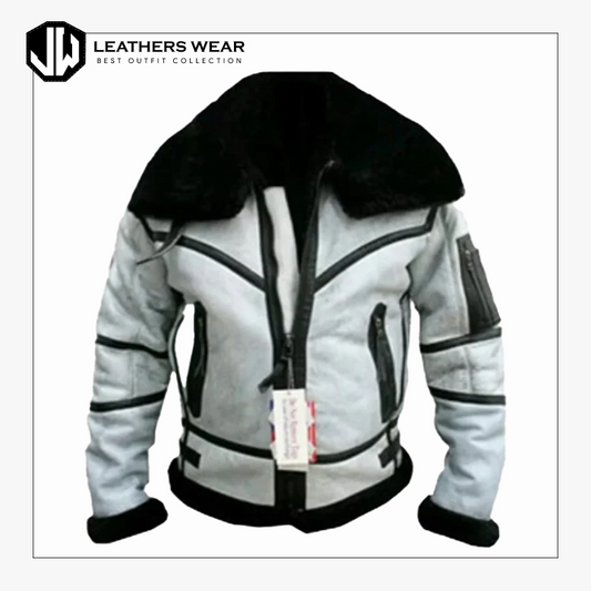 Mens White Bomber Aviator Jacket