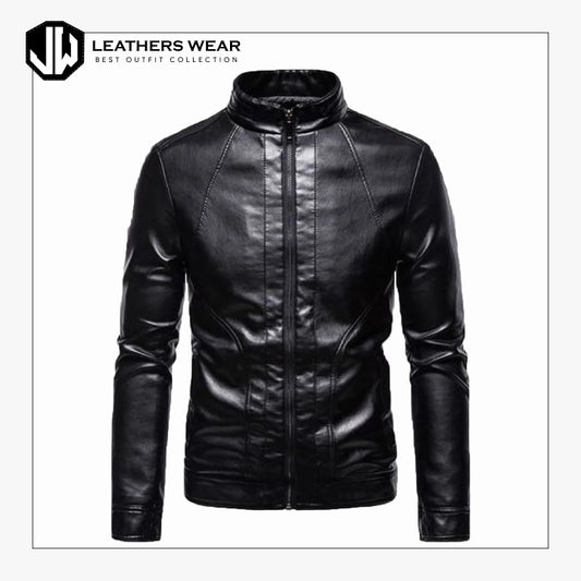 MensWindproofStandcollarOutdoorLeatherJacket