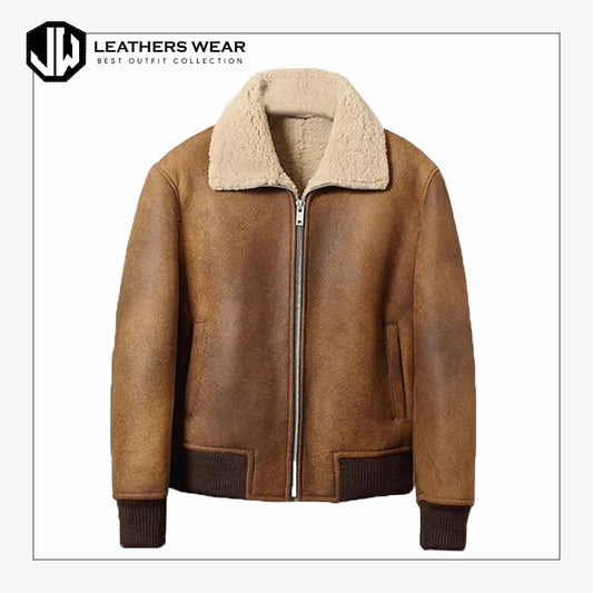 Mens Winter Shearling Bomber Jacket Leathers Wear