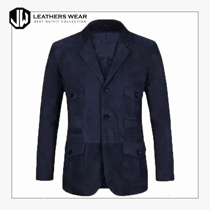 Mens Blue Leather Blazer