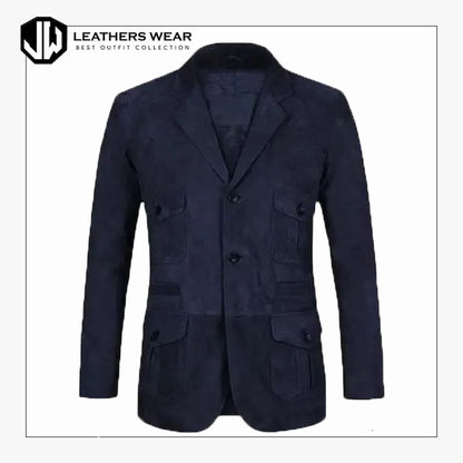 Mens Blue Leather Blazer