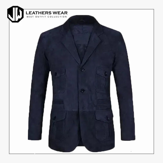 Mens Blue Leather Blazer