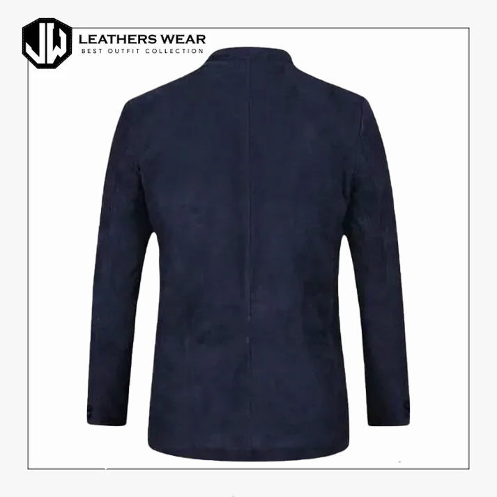 Mens Blue Leather Blazer