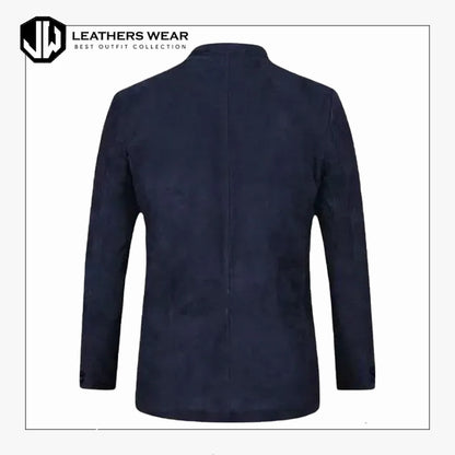 Mens Blue Leather Blazer
