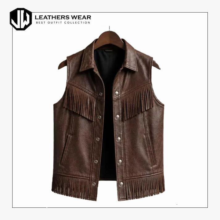 Mens Brown Fringe Leather Vest