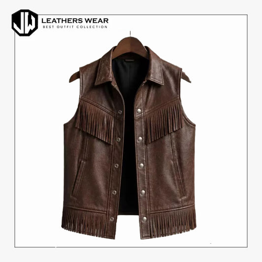 Mens Brown Fringe Leather Vest