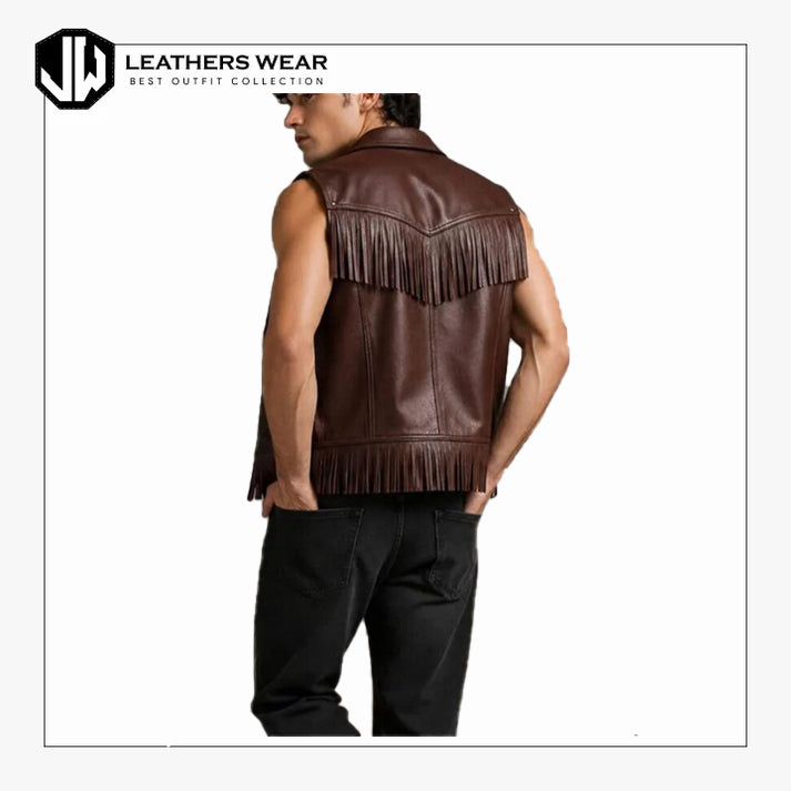 Mens Brown Fringe Leather Vest