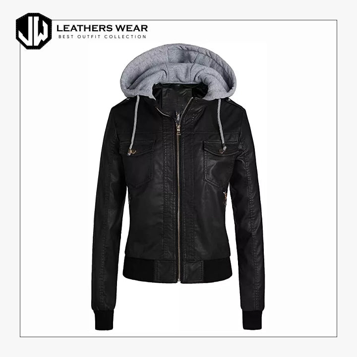 Motorcycle Removable Hood Bomber Jacket