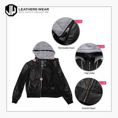 Motorcycle Removable Hood Bomber Jacket