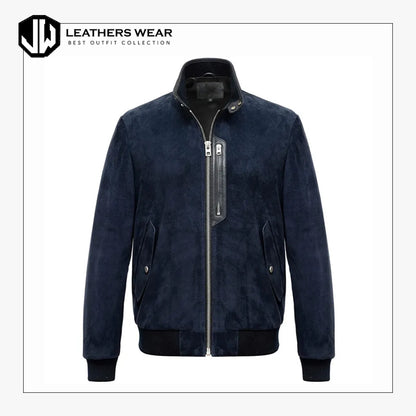 Navy Blue Suede Leather Jacket