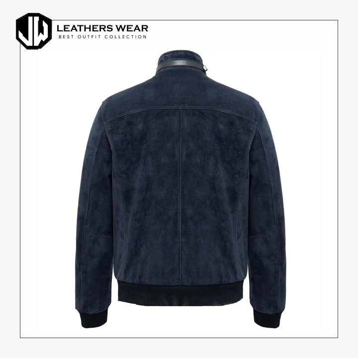 Navy Blue Suede Leather Jacket