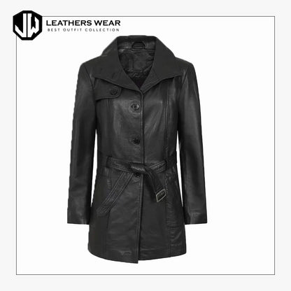 Womens Black Genuine Leather Coat