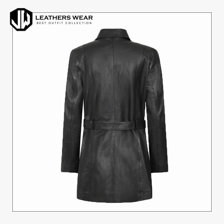 Womens Black Genuine Leather Coat