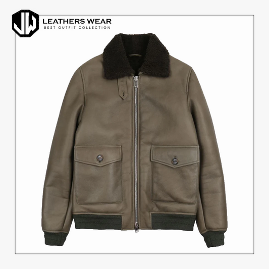 Olive Nappa Shearling Flight Jacket Leathers Wear