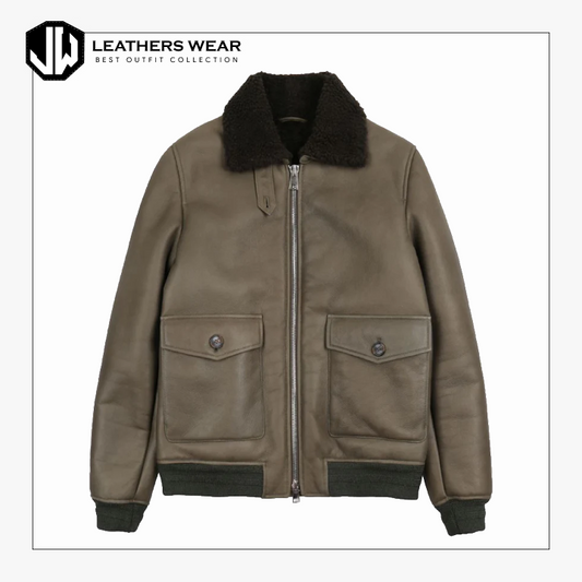 Olive Nappa Shearling Flight Jacket