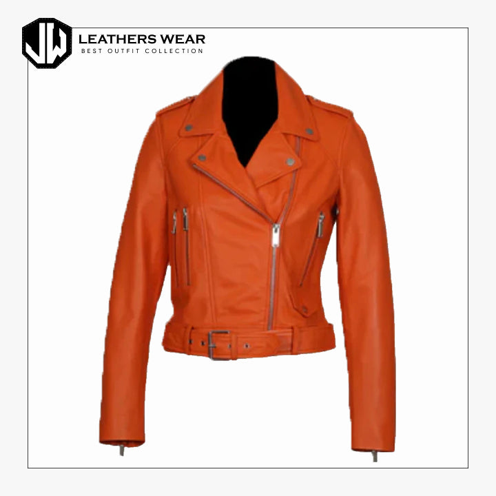 Orange Leather Biker Jacket